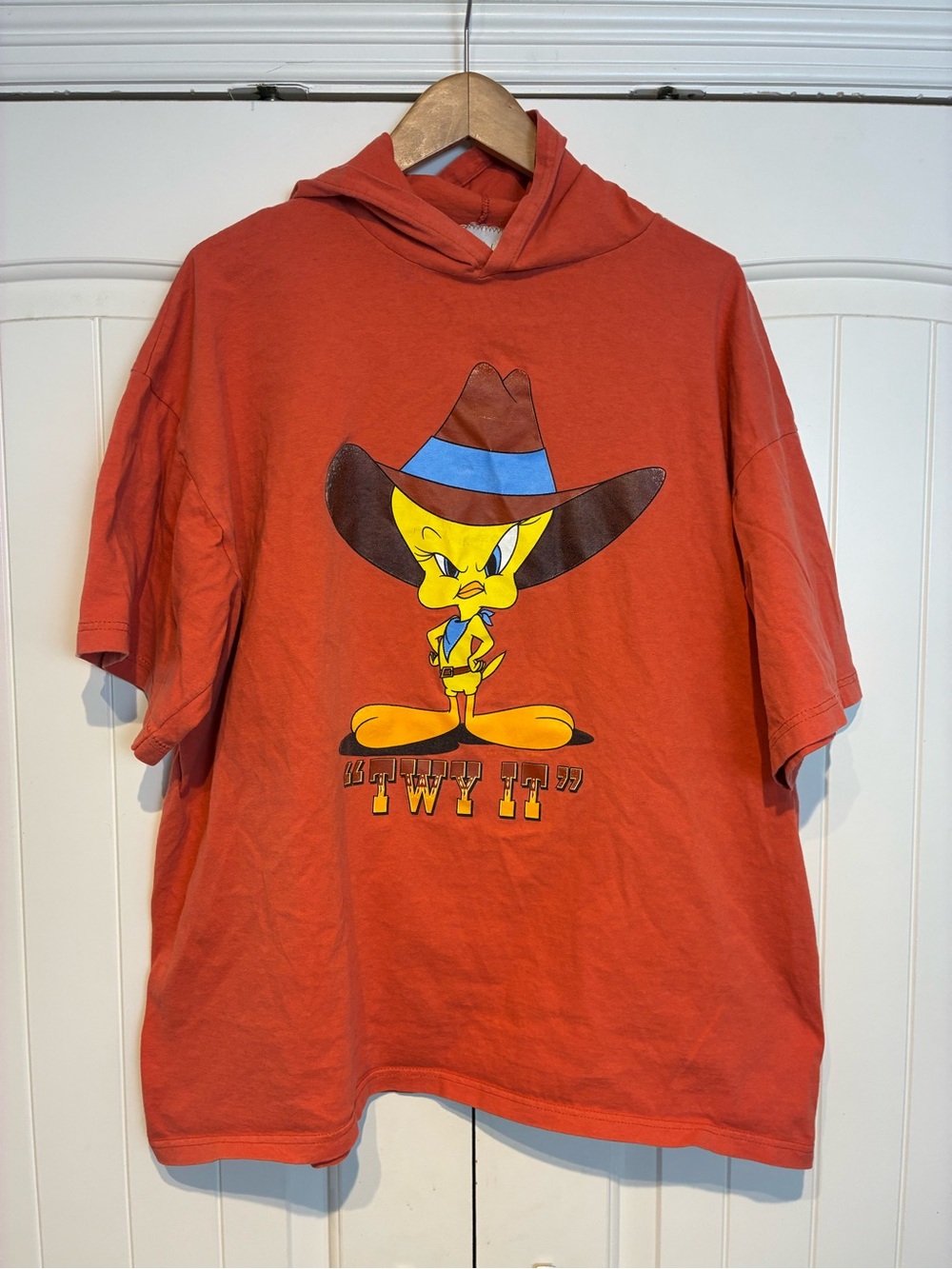 Tweety Graphic Hooded Tee - Rust Orange Size XL